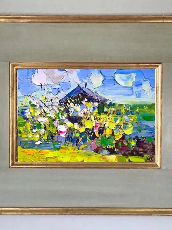 Blooming tree Painting Original Painting village Artwork Impasto Oil Painting