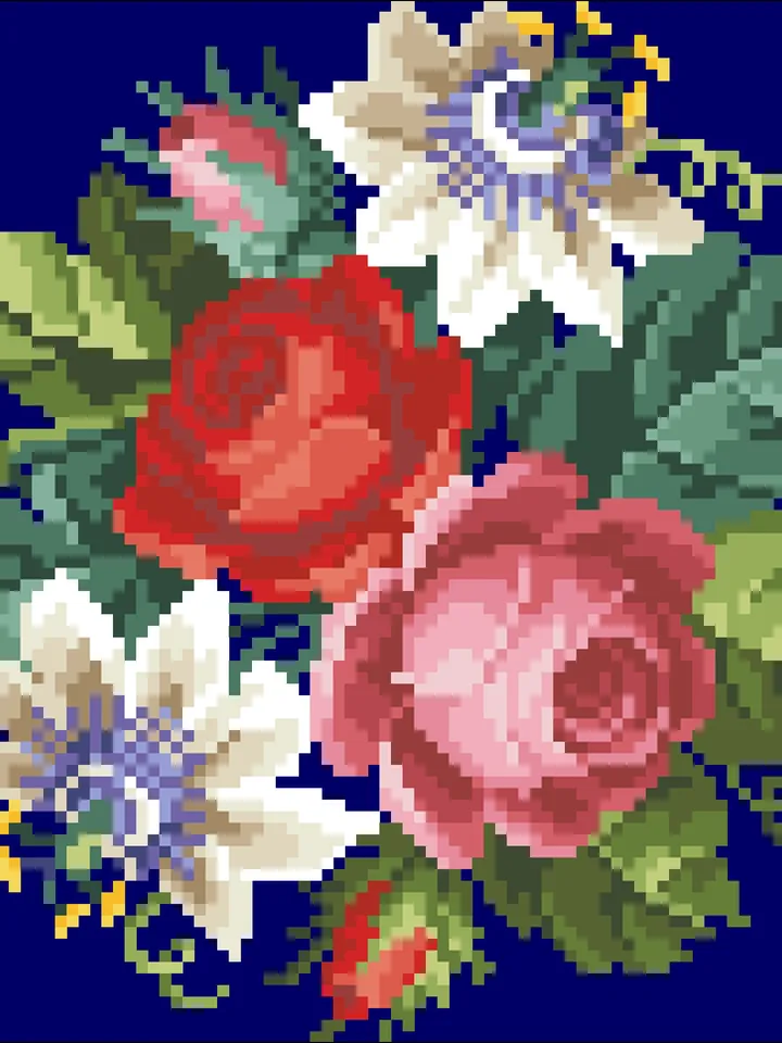 Antique Cross Stitch Pattern Passionflora and Roses Digital Download PDF