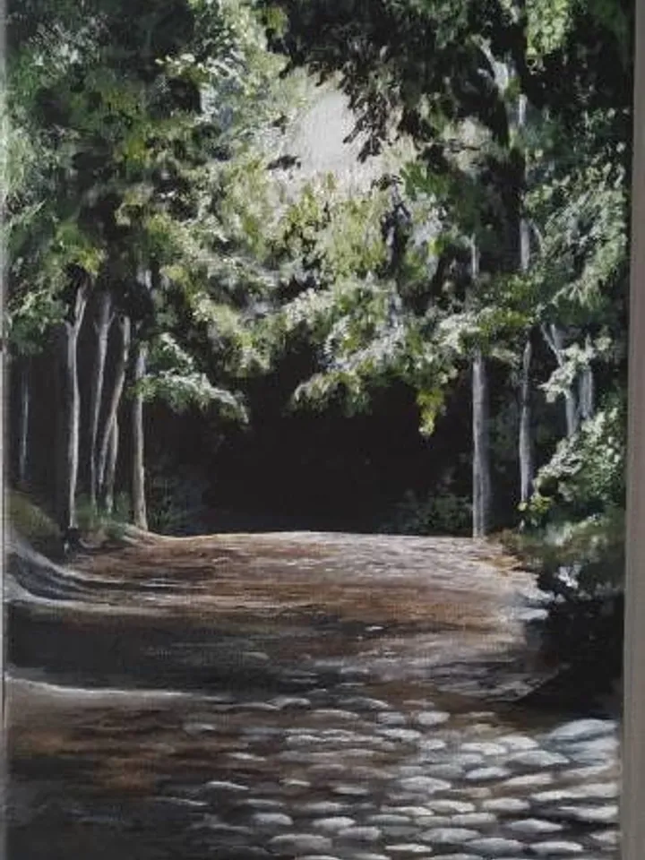 Evening City View. City lights painting. Kiev City Lights. Acrylic on canvas. Old Tatarka Kiev street evening. 11,8 x 23,6 inches