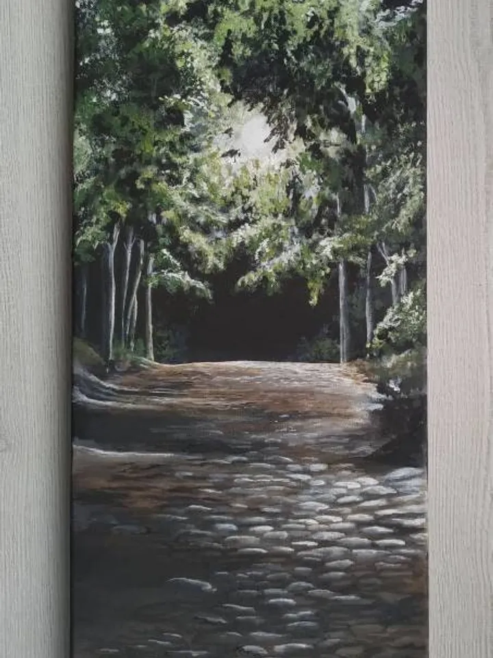 Evening City View. City lights painting. Kiev City Lights. Acrylic on canvas. Old Tatarka Kiev street evening. 11,8 x 23,6 inches