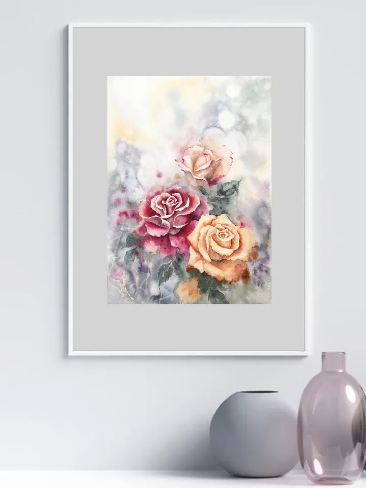 Roses Original Painting Flowers Watercolor Painting Floral Wall art