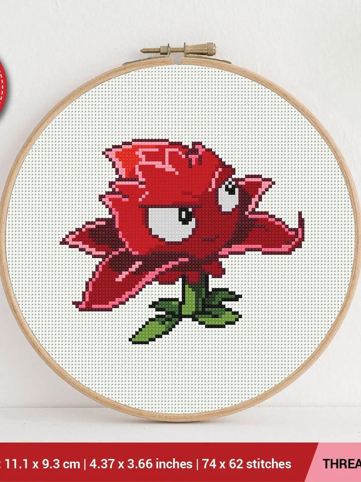 Red Stinger Plants vs Zombies Cross stitch pattern | Embroidery Pattern | Instant Download | Embroidery Designs