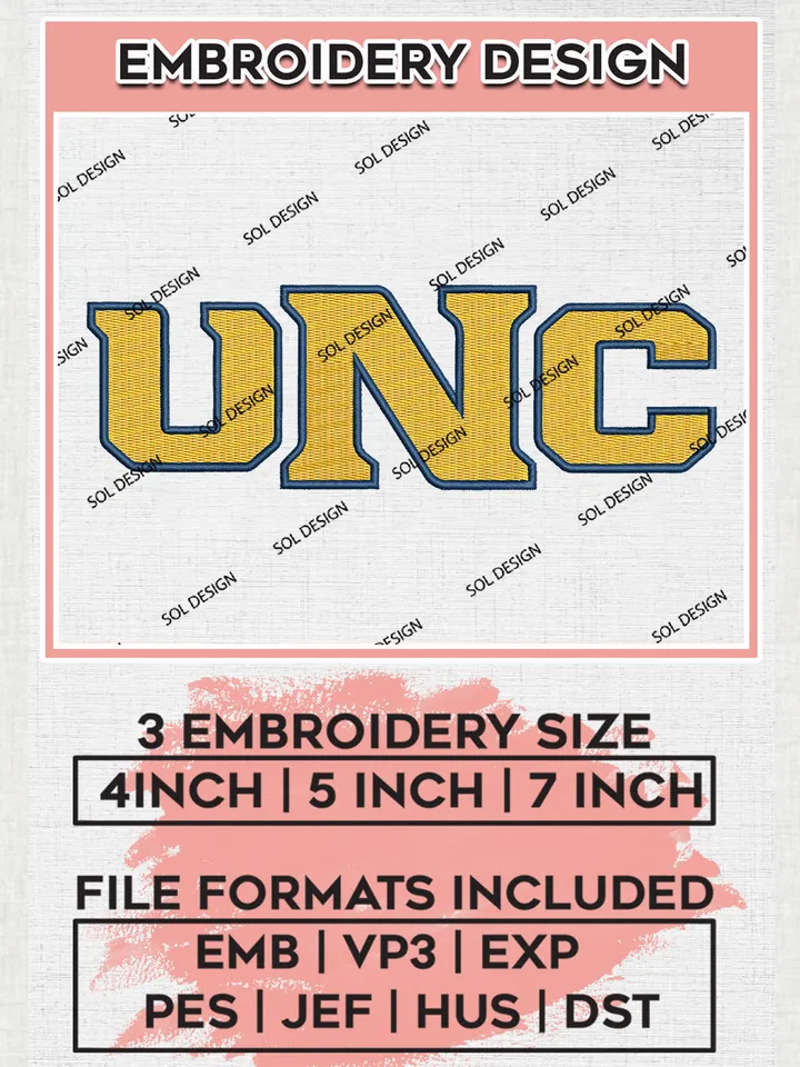 UNC Bears Team Letter Logo Embroidery Design Files, NCAA Northern Colorado Bears Machine Embroidery, NCAA Teams, 3 sizes, NCAA Machine embroidery designs, Digital Download