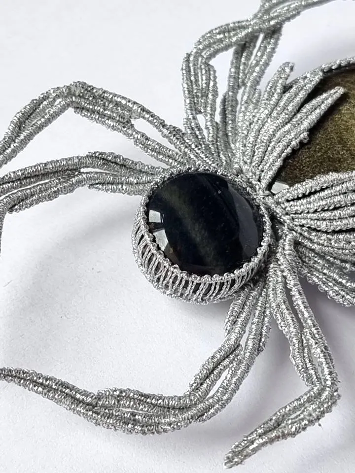 Silver Obsidian Spider brooch