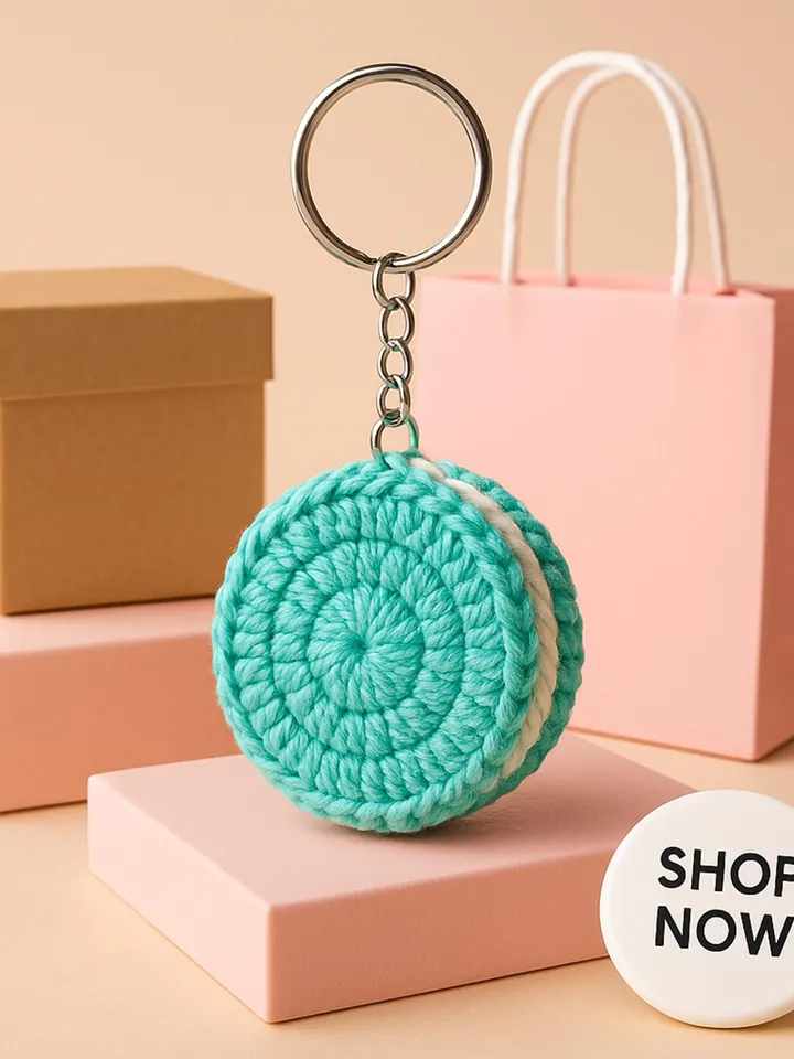 Crochet Macaron Keychain Pattern, Amigurumi Cookie Keyring PDF, DIY Cute Dessert Plush, Handmade Sweet Treat Charm, Instant Download