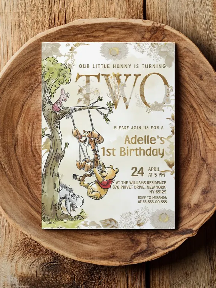 2nd Birthday Winnie the Pooh Inspired ; Classic Winnie Pooh Invitations; Neutral Winnie Pooh Turning two; Winnie Pooh Birthday Party poom88