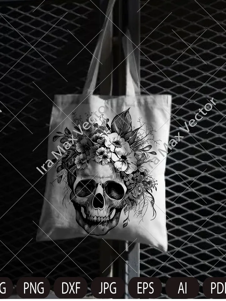 Skull svg file, Flower Skull svg, Skull cut file, Floral Skull svg file, Day of death , skull flower crown, halloween, gothic, goth