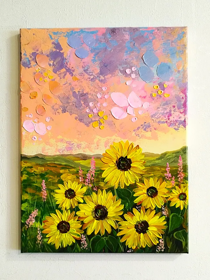 Sunflowers Painting Acrylic Textured Artwork Nature Art