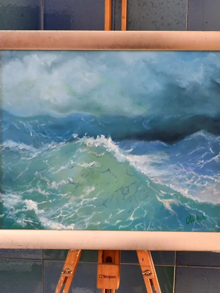 Singapore Painting Seascape Oil Original Art Keppel Bay Artwork Sea Wave Art