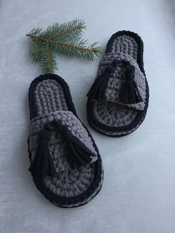 Home slippers man, Mens slippers crochet, House shoes, House slippers, Knitted slippers, Organic shoes for men