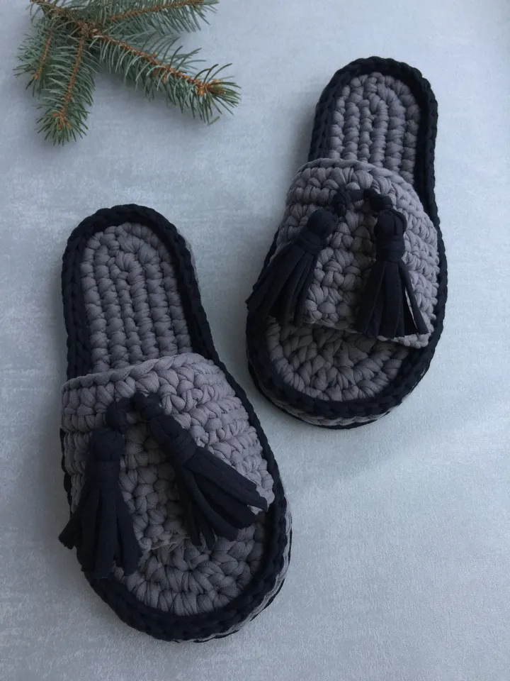 Home slippers man, Mens slippers crochet, House shoes, House slippers, Knitted slippers, Organic shoes for men
