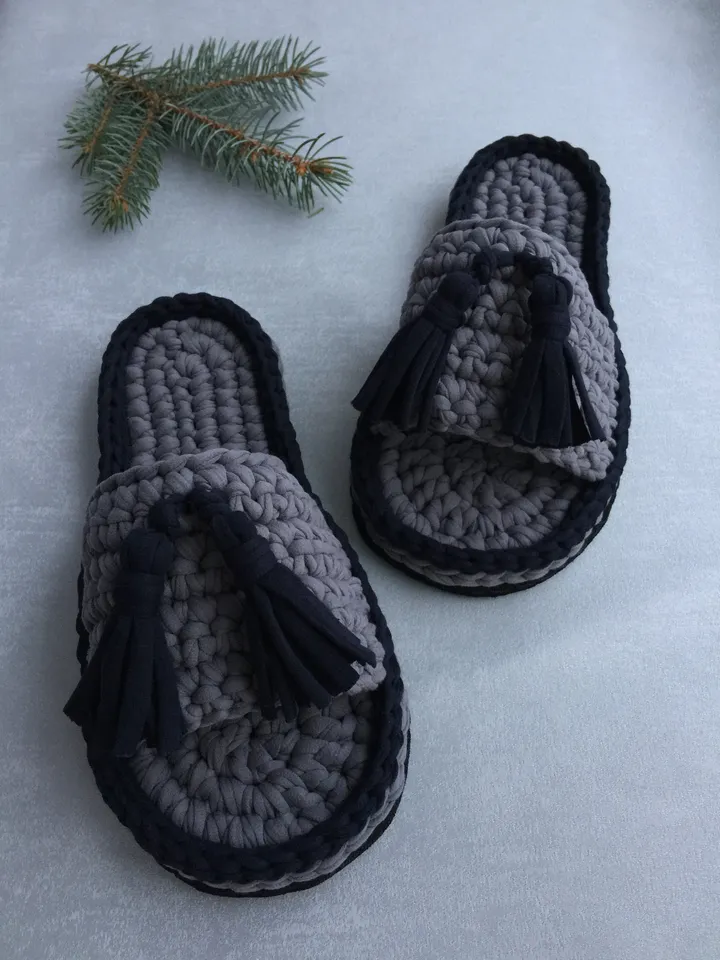 Home slippers man, Mens slippers crochet, House shoes, House slippers, Knitted slippers, Organic shoes for men