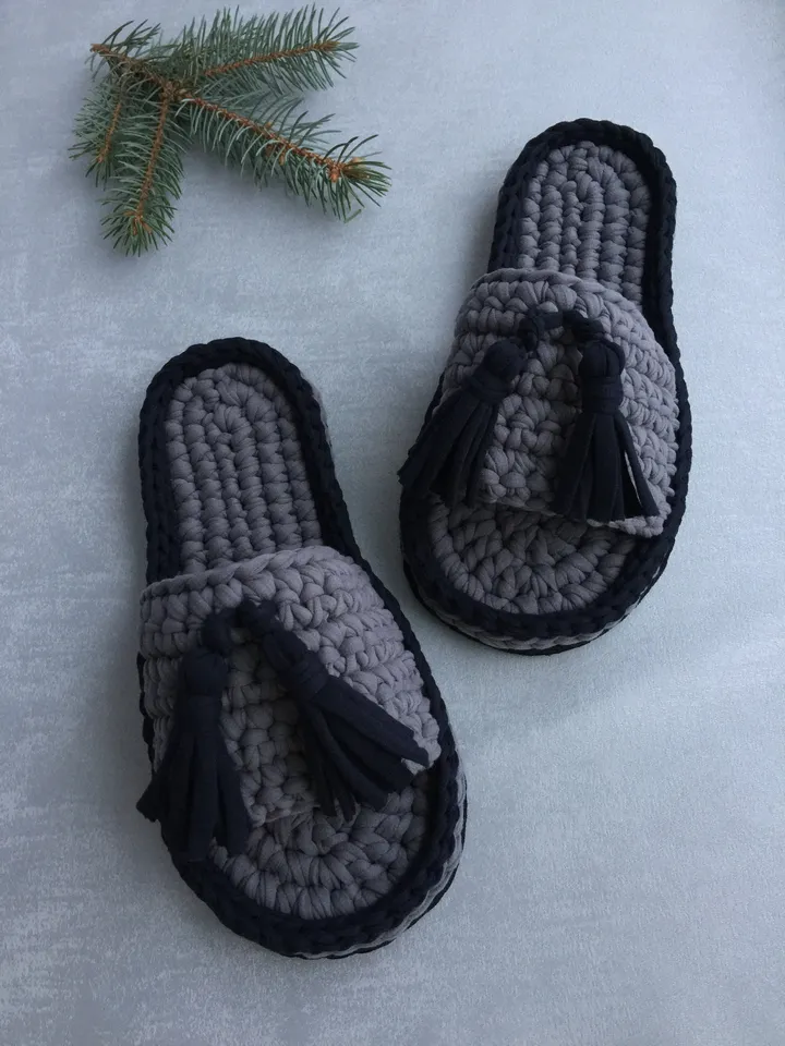 Home slippers man, Mens slippers crochet, House shoes, House slippers, Knitted slippers, Organic shoes for men