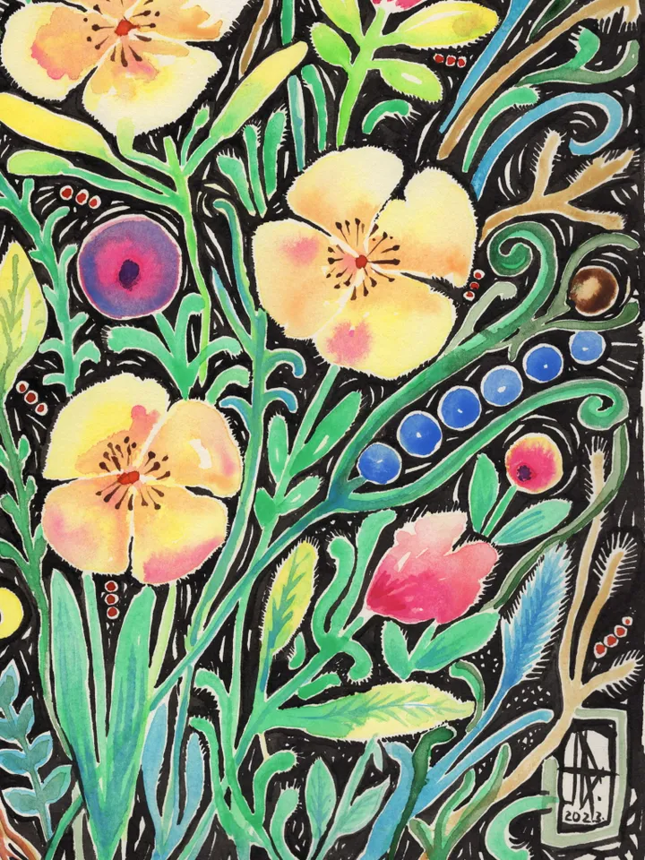 Original watercolor painting. Flowers . Abstraction.