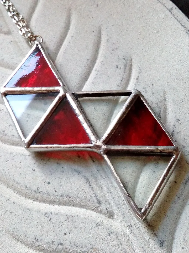 Glass geometric pendant, Origami Red necklace, triangular necklace, stained glass cute necklace