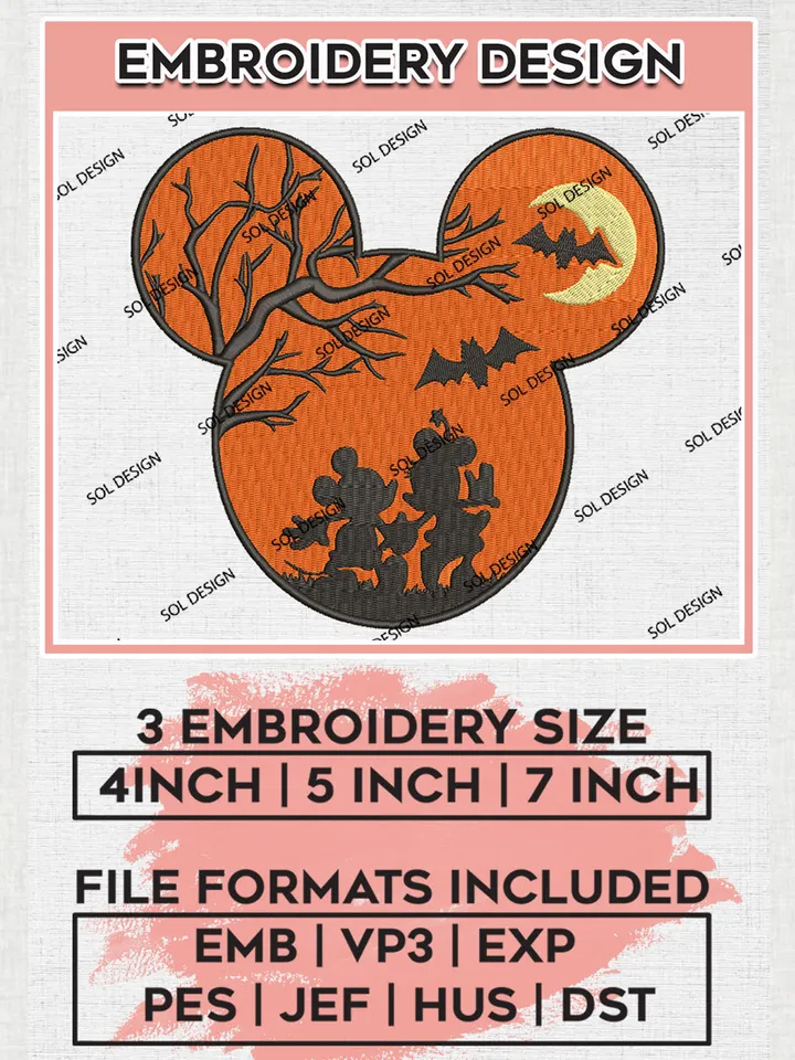 Mickey and Minnie Mouse Pumpkin Head Embroidery designs, Disney Movie Machine embroidery designs, Happy Halloween embroidery files, Trick Or Treat Machine Embroidery Digitized Pes Files, Digital Download