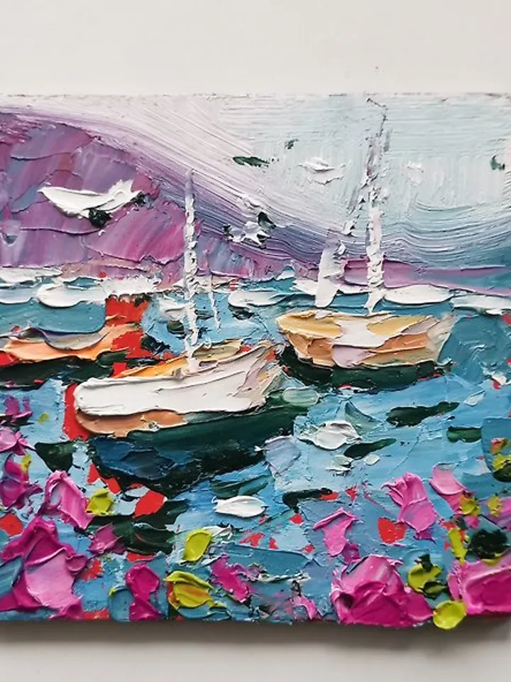 Michigan Sailboats Painting Original Art Impasto Oil Painting Poppy Art Verafe