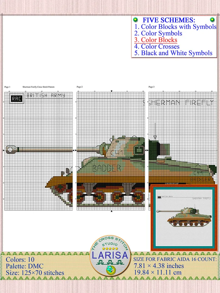 Sherman Firefly Cross Stitch Pattern | Medium Tank Sherman Firefly Chart | WWII British Tank Embroidery Chart
