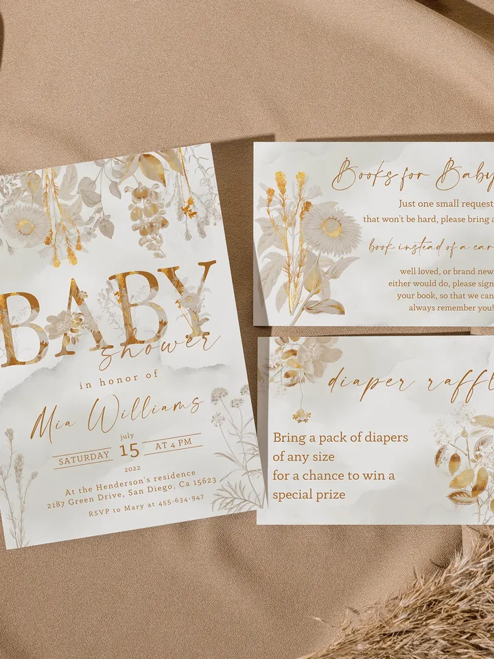 Rustic Autumn Baby Shower Invitation Suite; Boho Autumn Baby shower; Autumn Flowers baby shower; editable template; Fall; Rustic Autumn