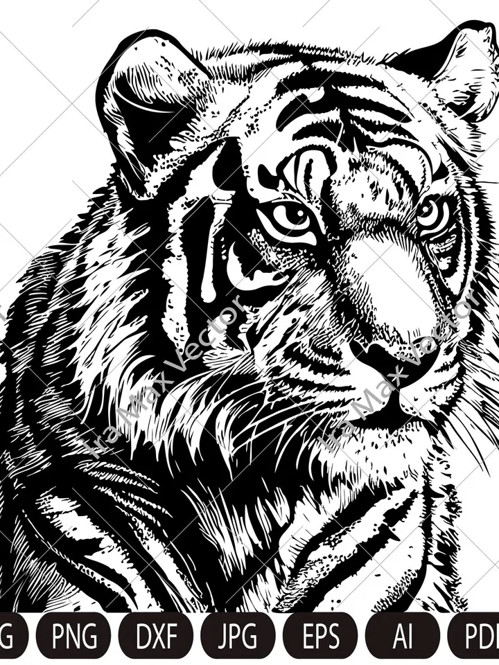 Tiger Svg, Tiger Clipart, Tiger Png, Tiger Head, Tiger detailed , Tiger Silhouette, Animals Silhouette