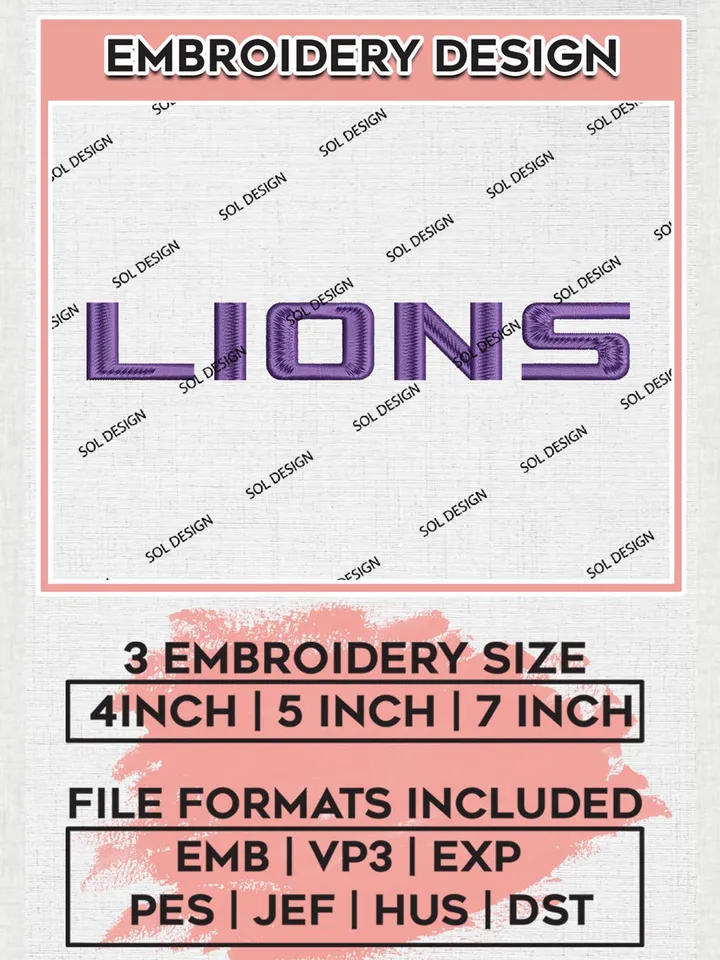 NCAA Lions Team Writing Logo Embroidery Design Files, NCAA North Alabama Lions Machine Embroidery, NCAA Teams, 3 sizes, NCAA Machine embroidery designs, Digital Download