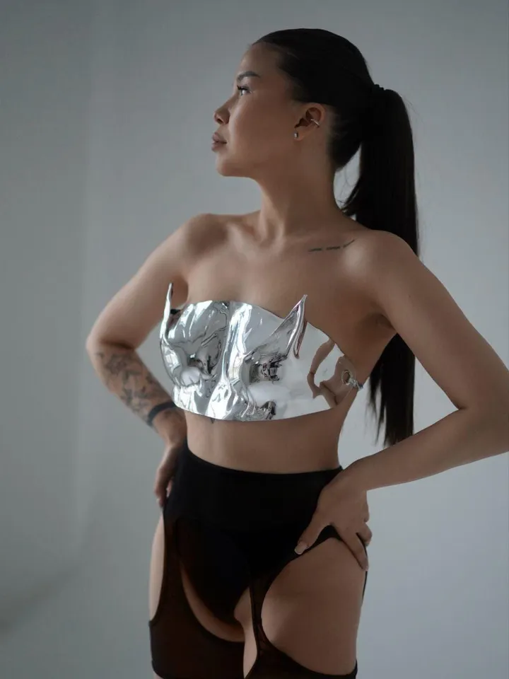 mirror corset, corset, burning man, festival wear, armor, strawberry wolf, women's corset, silver bra