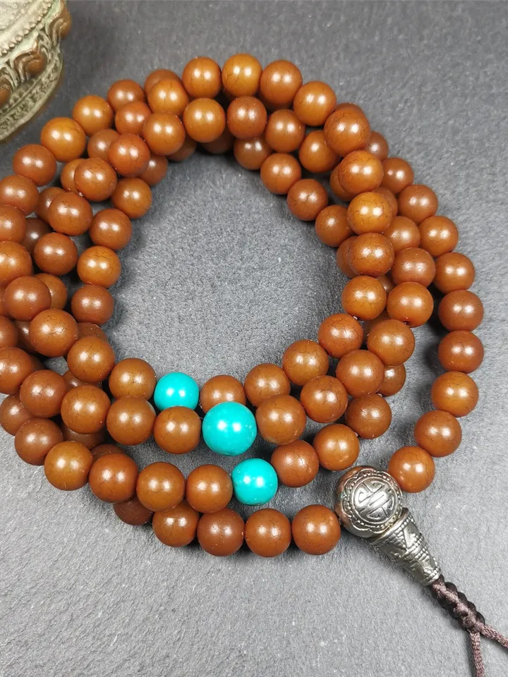 Gandhanra Old 108 Tibetan Mala, Corypha Linn Seed Beads,Prayer Beads Necklace for Meditation,Diameter 0.34", Circumference 35"