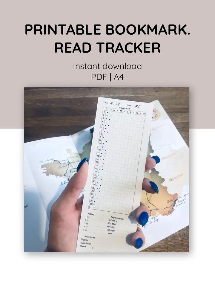 Book reading tracker. Printable bookmark. Gifts for book lovers. Yearly reading habit tracker. Gifts for readers