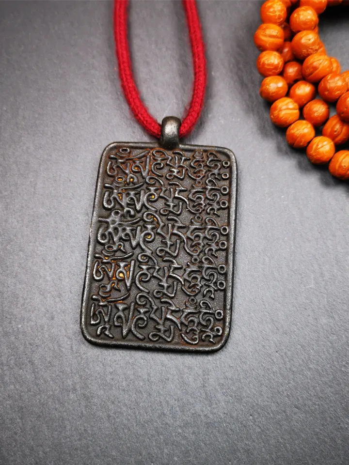 Gandhanra Handmade Tibetan Buddhist Amulet,Om Badge Pendant, Mantra of Om Mani Padme Hum, Made of Copper,2.52"
