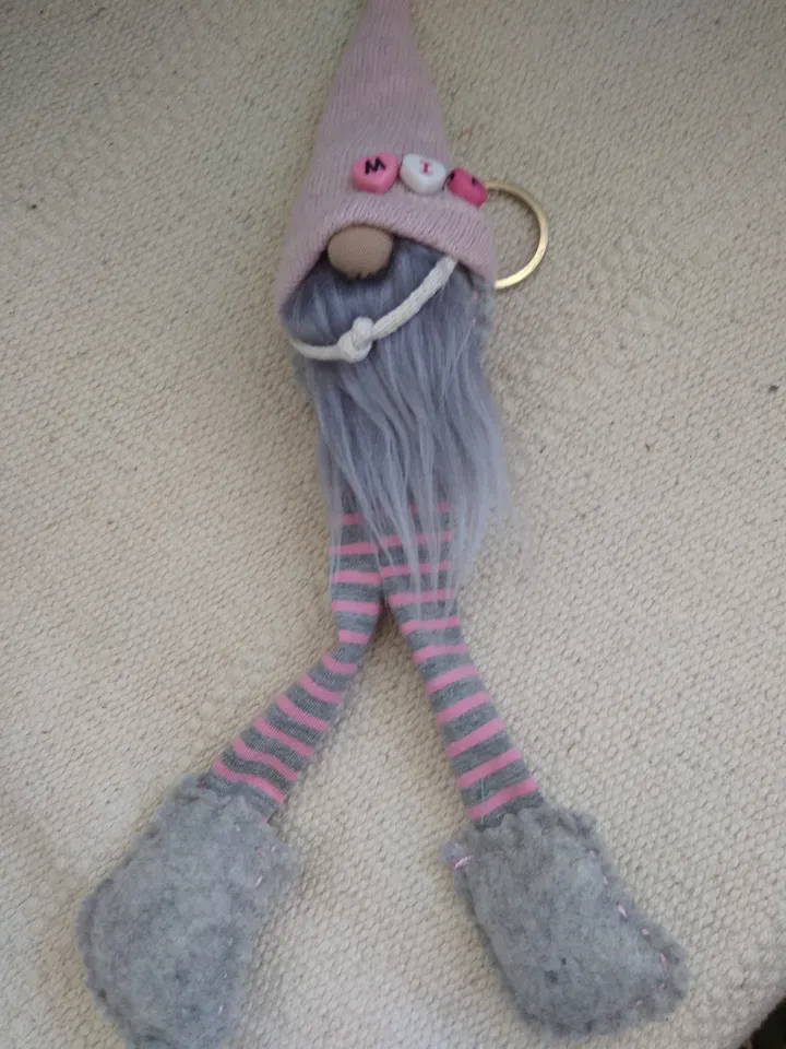Pink and grey Gnome charm with your name