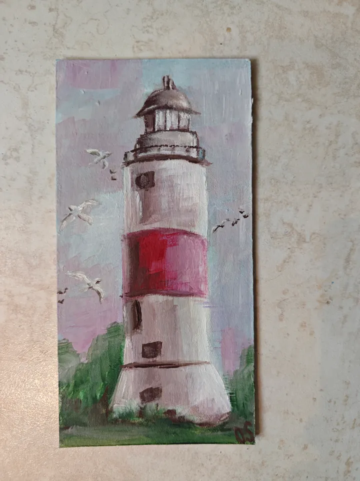 Lighthouse Original Painting Old Lighthouse Original Art Lighthouse Modern Artwork Old Lighthouse Wall Decor 4x8 inches by OlgaSokolovaArt
