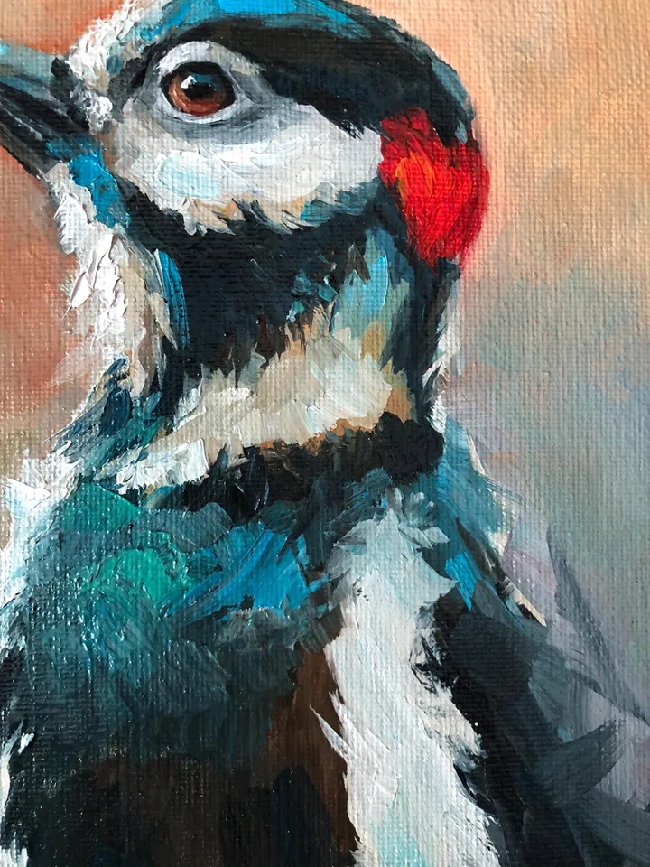 Birds Original Painting Woodpecker Wall Art Bird Oil Painting