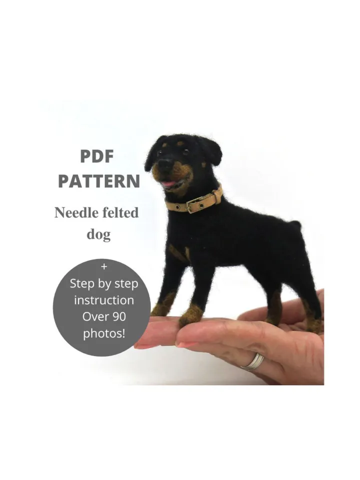 Needle Felting Animals Tutorial Plush Dog Pattern Needle felted Realistic Dog Felt Toy Soft Pet Sculpture Miniature animals Rottweiler Dog