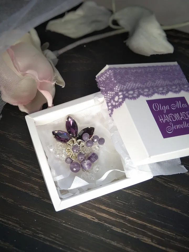 Purple handmade brooch for women, brooch bouquet, custom brooch, brooch with stone, personalized gift for her, bridesmaid gift, gift for mom