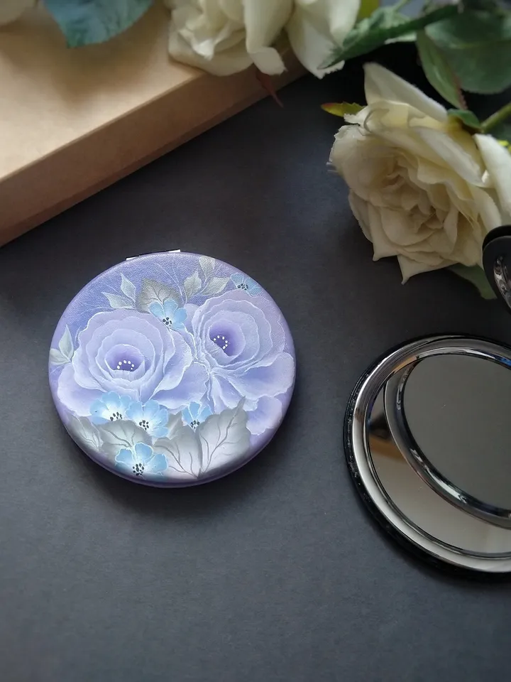 Personalized Bridesmaid Gift, purple mirror, Gift for her, Small pocket mirror, Bridesmaid Mirror Personalized, Handheld Compact