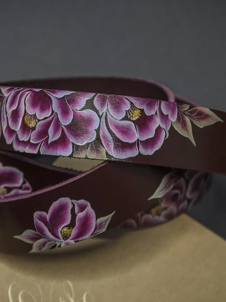 Purple leather belt for women, Leather gift idea, Travel leather gift, Leather gift for mom, Personalized gift, Leather gift for her
