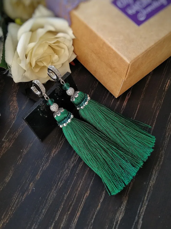 Pink tassel earrings, Long tassel earrings, Bead tassel earrings, tassel hoop earrings, silver tassel earrings, handmade tassel earrings