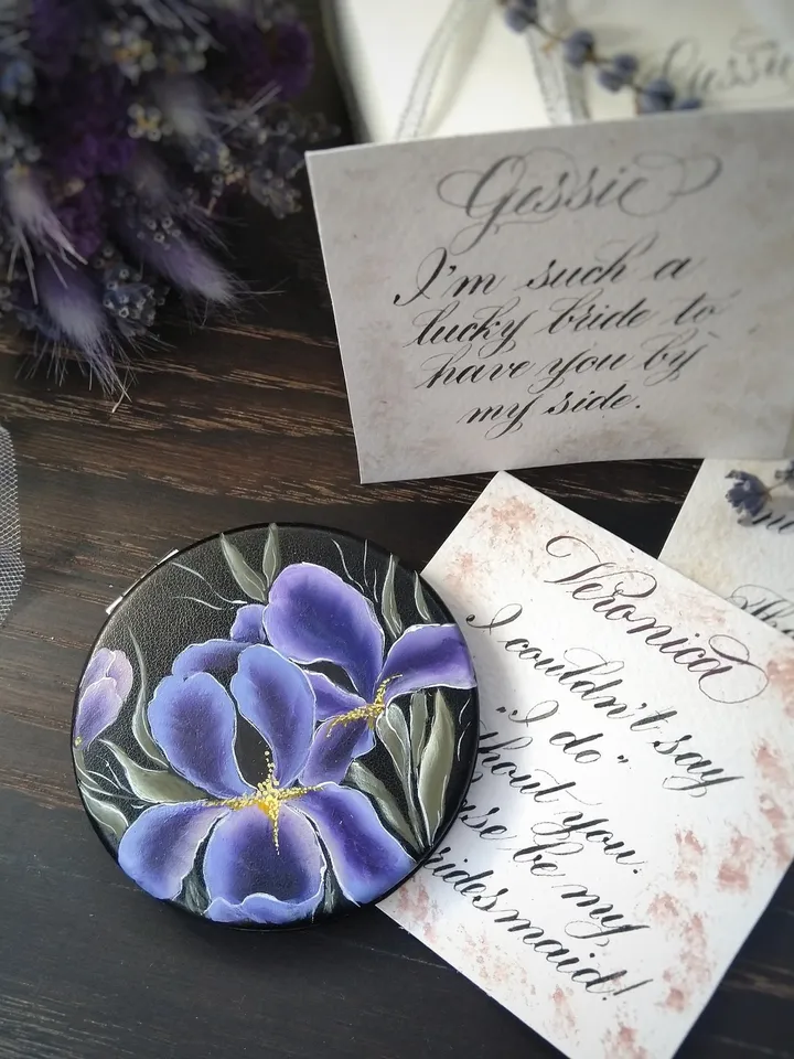 Hand painted mirror Gift for her Small pocket mirror Bridesmaid Mirror Personalized Handheld Compact Makeup bag Bridesmaid gift