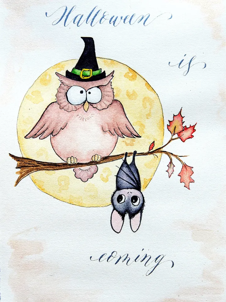 Halloween watercolor printable postcard, Halloween greeting card, halloween card sister, cute halloween card, funny watercolor cards