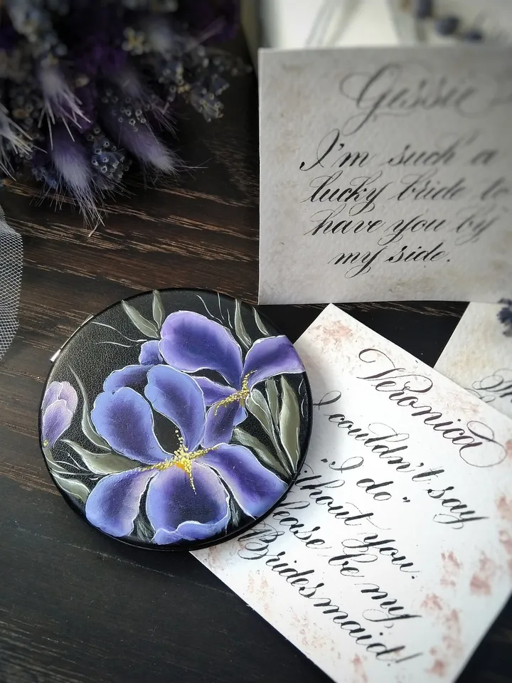 Hand painted mirror Gift for her Small pocket mirror Bridesmaid Mirror Personalized Handheld Compact Makeup bag Bridesmaid gift