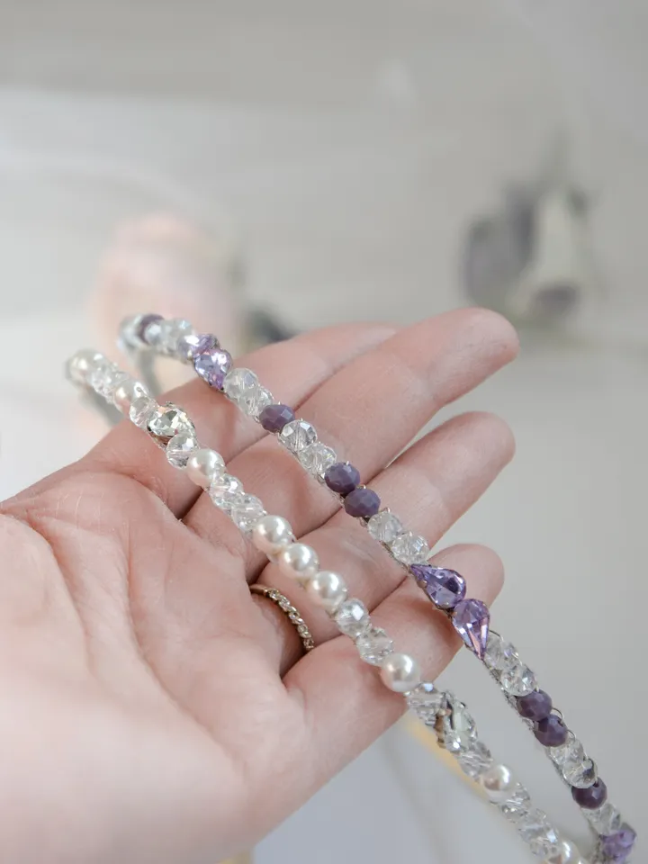 Wedding pearl tiara for bride, crystal tiara, bridal tiara, bridal crown tiara, small bridal tiara, pearl tiara, purple hair band