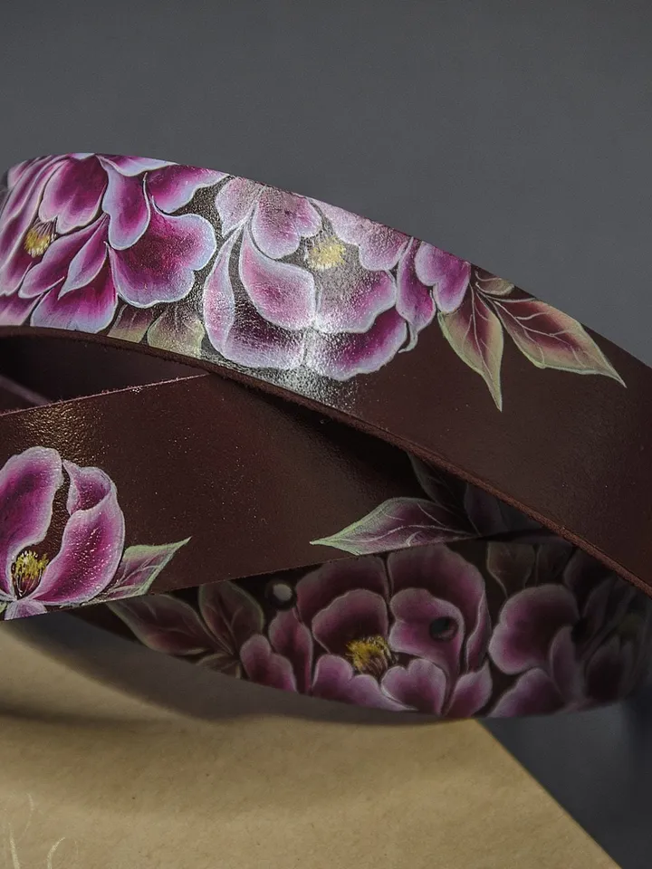 Purple leather belt for women, Leather gift idea, Travel leather gift, Leather gift for mom, Personalized gift, Leather gift for her