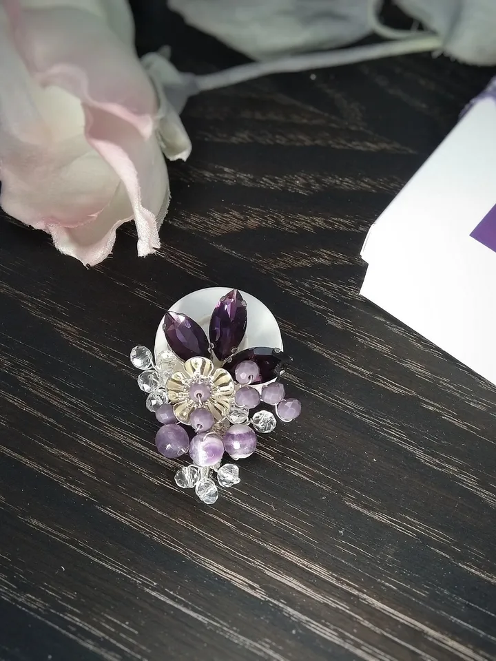 Purple handmade brooch for women, brooch bouquet, custom brooch, brooch with stone, personalized gift for her, bridesmaid gift, gift for mom