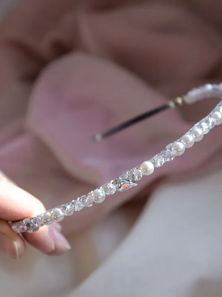 Wedding pearl tiara for bride, crystal tiara, bridal tiara, bridal crown tiara, small bridal tiara, pearl tiara, purple hair band