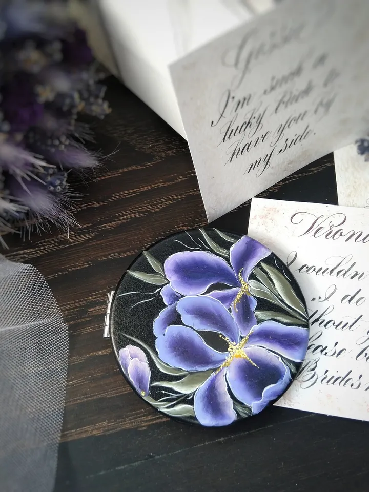 Hand painted mirror Gift for her Small pocket mirror Bridesmaid Mirror Personalized Handheld Compact Makeup bag Bridesmaid gift