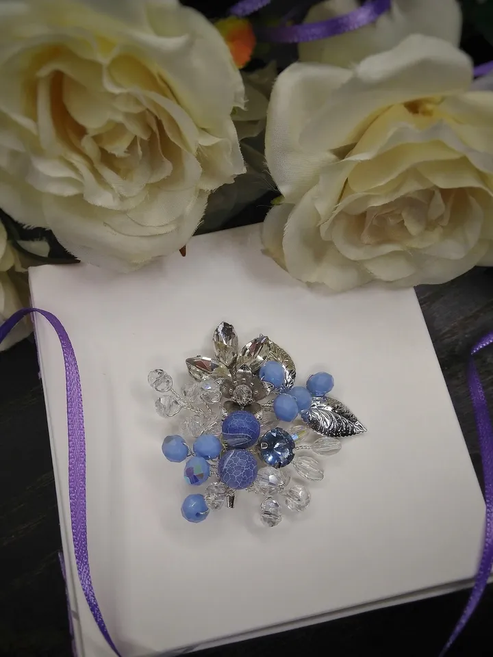 Blue brooch for women Flower brooch Unique gift for her Personalized gifts Gift baskets for women Gift for friend Mom's gift