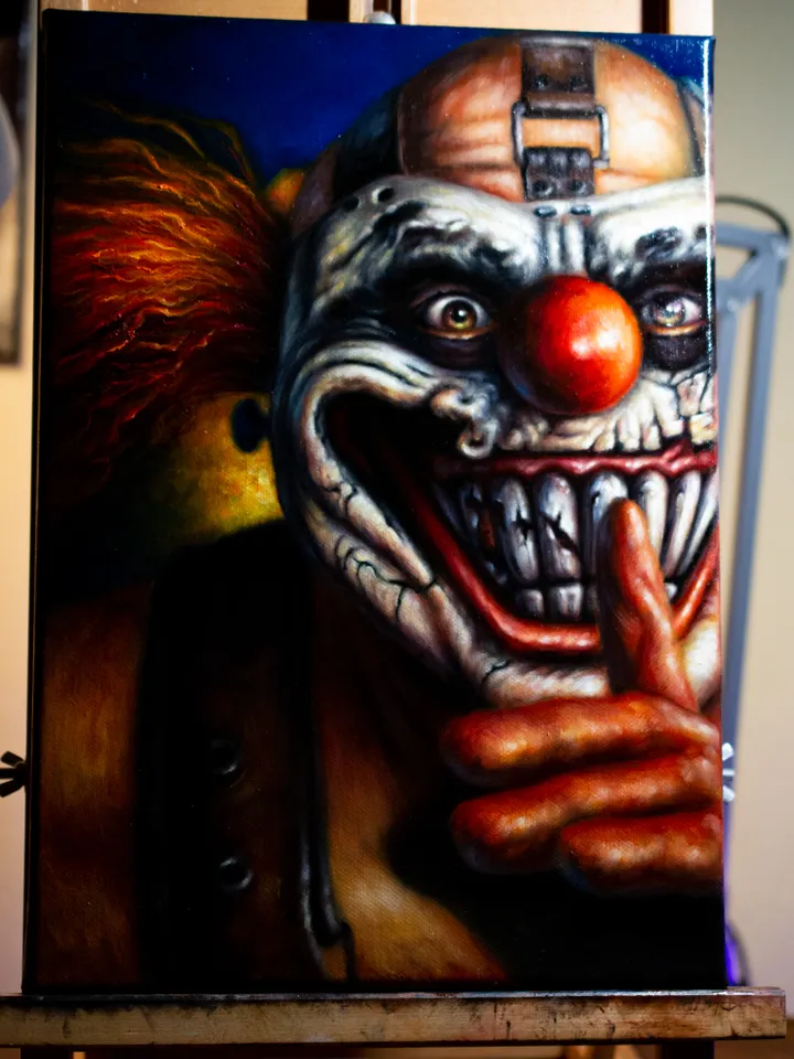 Original oil painting Twisted Metal Sweet Tooth