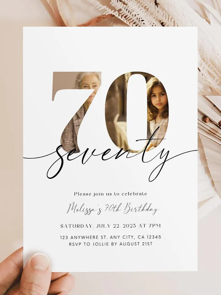70th Birthday Invitation Template 70th Digital Invite Instant Download Seventy Year Old Minimalist Boho Seventieth Birthday Printable Canva