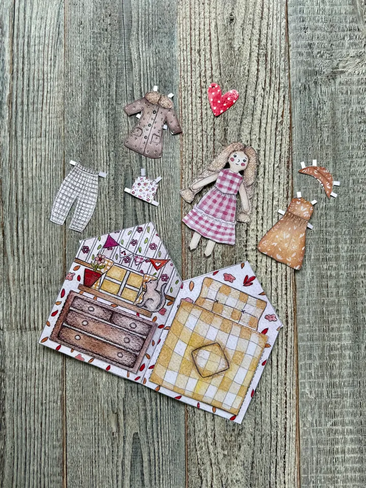Paper Doll with Paper House and Clothes for Cutting PDF File for Printing