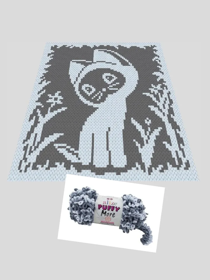 Loop yarn Finger knitted Kitten blanket pattern